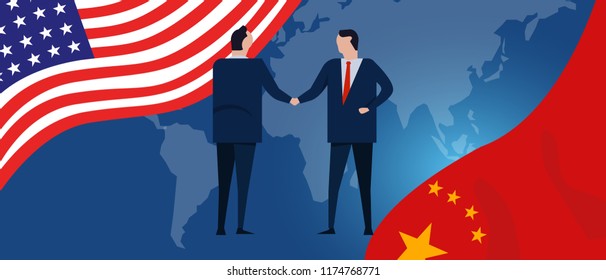 Los Estados Unidos y China se ponen manos a la obra haciendo tratos de ayuda para la cooperación internacional que pone fin a la guerra comercial. vectorial