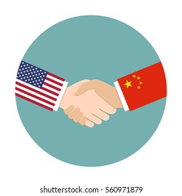 USA and China relations concept with handshake symbol