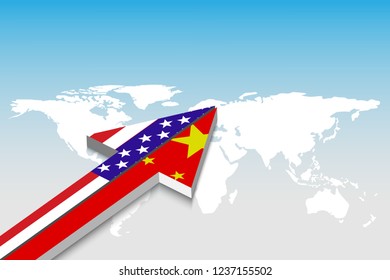  USA and China trade and  arrow. Partnership, merger, alliance concept.  Vector illustrationnts