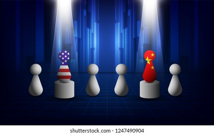 USA and China trade relations, cooperation strategy. US America and China flags. vector illustration