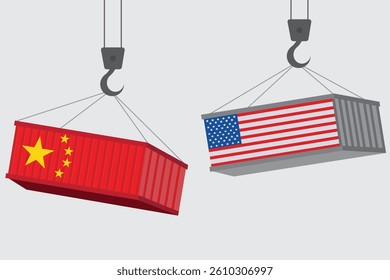 USA and China trade war background with two cargo containers.