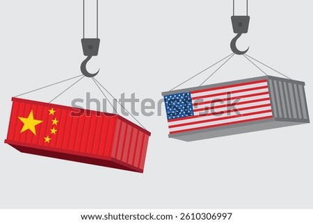 USA and China trade war background with two cargo containers.