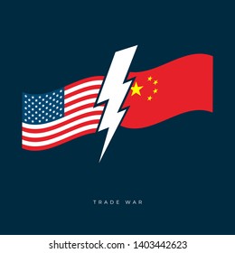 USA and China trade war concept. Flags of United States of America and China.