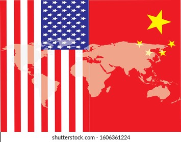 USA And China Trade War, Financial Concept.US Map  On Flag Of USA And China