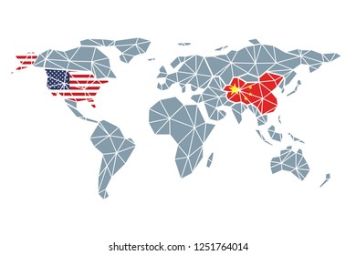 USA and China at the World Map background vector