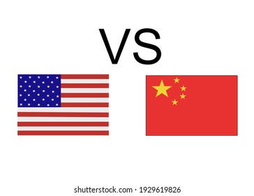 USA and Chinese flags VS .US of America and China relations. Isolate on background . Battle or relationship.
