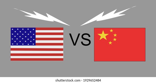Banderas de Estados Unidos y China VS. Relaciones de Estados Unidos y China. Aislar sobre el fondo. Batalla o relación.