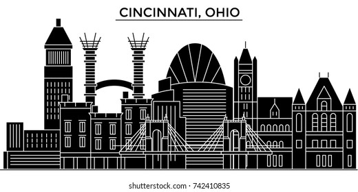 Usa, Cincinnati, Ohio architecture vector city skyline, travel cityscape with landmarks, buildings, isolated sights on background