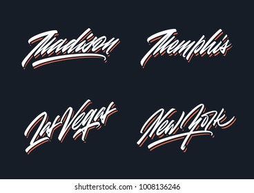 USA cities brush script lettering