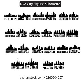 USA cities skylines silhouette vector illustration 