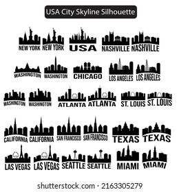 USA cities skylines silhouette vector illustration 