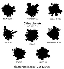 USA cities vector circular skylines c