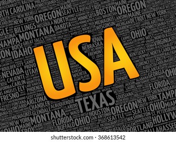 USA cities word cloud concept background