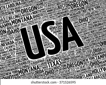 USA cities word cloud concept background