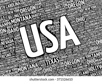 USA cities word cloud concept background