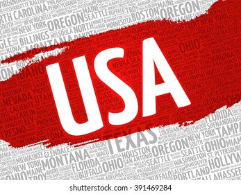 USA cities word cloud concept background