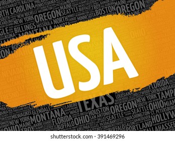 USA cities word cloud concept background