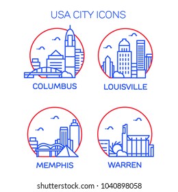 USA City Icons. Vector Illustration