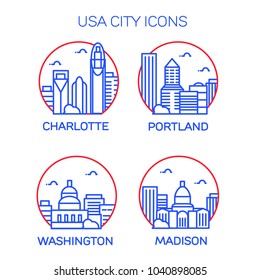 USA City Icons. Vector Illustration