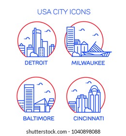 USA City Icons. Vector Illustration