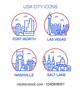 USA city icons. Vector illustration