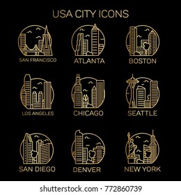 USA City Icons. Vector illustration