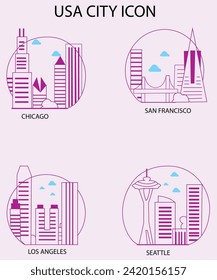 USA CITY ICONS AND VECTOR LINE ICON .