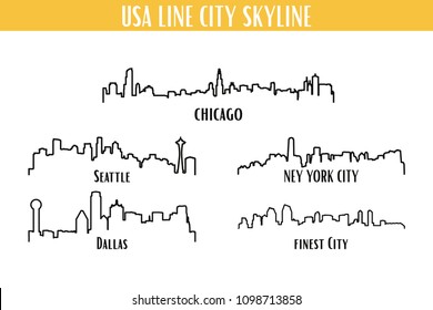 USA City Skyline Vector Set