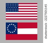 USA civil war union (North) and confederacy (South) flags vector set