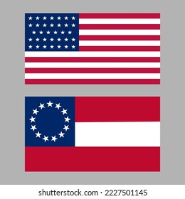 USA civil war union (North) and confederacy (South) flags vector set