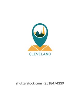 USA Cleveland city map pin point geolocation modern skyline pointer vector logo icon isolated illustration. US Ohio state pointer emblem with landmarks and building silhouettes