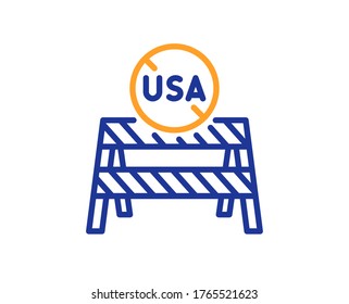 USA close borders line icon. Coronavirus Covid-19 pandemic sign. Travel restrictions symbol. Colorful thin line outline concept. Linear style uSA close borders icon. Editable stroke. Vector