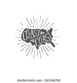 USA coast to coast outdoors themed typographic label
