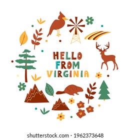 USA collection. Hello from Virginia theme. State Symbols