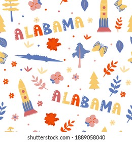 USA collection. Vector illustration of Alabama theme. State Symbols - seamless pattern