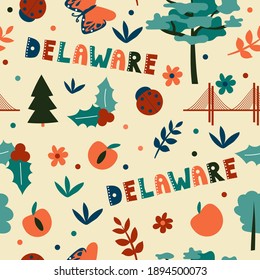 USA collection. Vector illustration of Delaware theme. State Symbols - seamless pattern