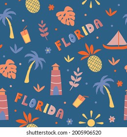 USA collection. Vector illustration of Florida theme. State Symbols - seamless pattern