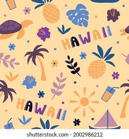 USA collection. Vector illustration of Hawaii theme. State Symbols - seamless pattern