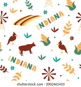 USA collection. Vector illustration of Indiana theme. State Symbols - seamless pattern