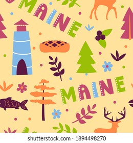 USA collection. Vector illustration of Maine theme. State Symbols - seamless pattern