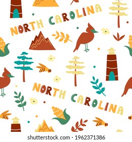 USA collection. Vector illustration of North Carolina theme. State Symbols