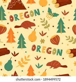 USA collection. Vector illustration of Oregon theme. State Symbols - seamless pattern