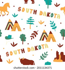 USA collection. Vector illustration of South Dakota theme. State Symbols - seamless pattern