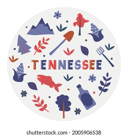 USA collection. Vector illustration of Tennessee. State Symbols - round shape