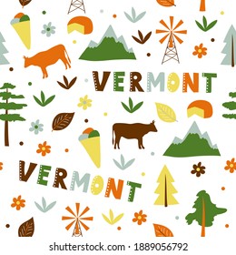 USA collection. Vector illustration of Vermont theme. State Symbols - seamless pattern