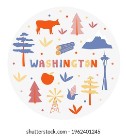 USA collection. Vector illustration of Washington theme. State Symbols