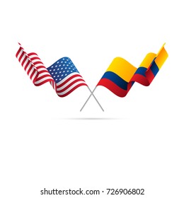 USA and Colombia flags. Vector illustration.