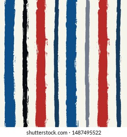 usa color style red and blue striped background. grunge brush lines seamless pattern. paint stripe vector graphic ink brush strokes. grunge stripes, patriotic paintbrush line. texture lines backdrop 