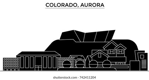 Usa, Colorado, Aurora architecture vector city skyline, travel cityscape with landmarks, buildings, isolated sights on background