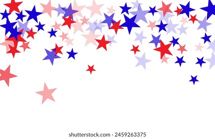 USA colors confetti stars on pink background with copy space.   Flying stars confetti american symbols. Independence day celebration design.
